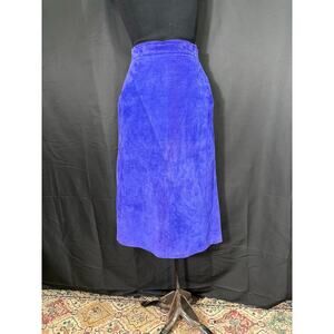 Vintage 80's Winlit Soft Sued Leather Pencil Slit Skirt Violet. Pockets, 13/14